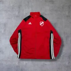 【adidas】アディダス希少デザイントラックジャケットバックプリントロゴ赤黒L