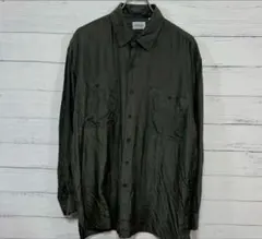 90s CEZAR 100%シルク長袖シャツ オリーブのサムネイル