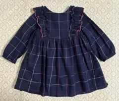 ジャカディ　ネイビー チェック柄 フリルワンピース　24m 90cm