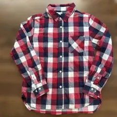 無印良品 ネルシャツ 150 赤 白 紺 綿 チェック