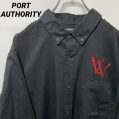 T-171 PORT AUTHORITY ワークシャツ 刺繍長袖L黒アメリカ古着