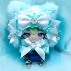 ぬい服 かぶりもの10cm 裏地付き 猫耳 ミント 緑 白 にじぱぺっと