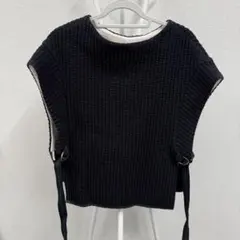 ネイビー リブ編み オーバーサイズベスト　黒　ベスト　ジレ