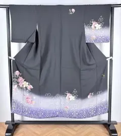 訪問着 金彩 花 薔薇 黒 紫 松田聖子 SEIKO MATSUDA