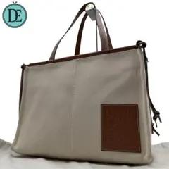 【良品】LOEWE クッショントート アナグラム キャンバス レザー レディース