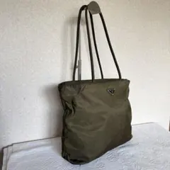 美品 プラダ トートバッグ ナイロン 三角ロゴ カーキ