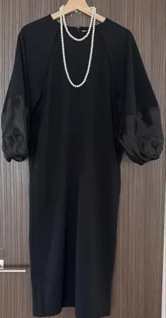 卒入学に　袖シフォンフォーマル対応ワンピース　黒色