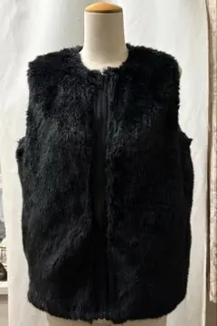 M Ｌ　黒　ファー　ベスト　ファスナー　フサフサ　ブラック