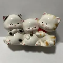 昭和レトロ　猫3匹　貯金箱　陶器製　鈴付き