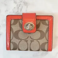 COACH　コーチ　 カードホルダー　シグネチャー柄　ターンロック　オレンジ