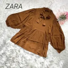 ザラ ベーシック チュニックブラウス【S】ボウタイ 付き ボリュームスリーブ