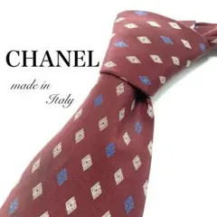 ★【大特価】 CHANEL 小紋柄 ネクタイ レッド シンプル やや汚れ有り