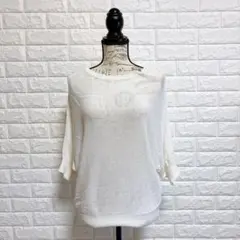 ミッシェルクラン 白ニット 7分袖 ゆったり M コットン混