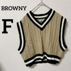 オススメ❣️BROWNY Vネック　ニット　ベスト　フリーサイズ　トップス　F