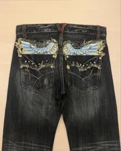 y2k 平成古着デニムバギーパンツ刺繍 アメカジ