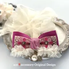 リボン♡カノンリボン～long～♡花柄ベージュ♡ハンドメイド - メルカリ
