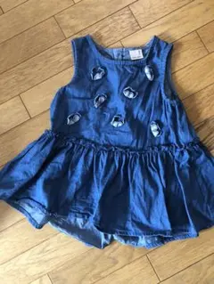 美品プティマイン  ノースリ　トップス　花柄　デニム