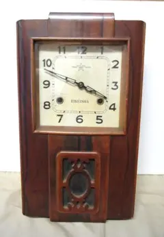 ▼エポック 掛時計 8DAYS ぜんまい式 木箱付 昭和初期購入 レトロ アンティーク LEVER ESCAPEMENT EPOCH