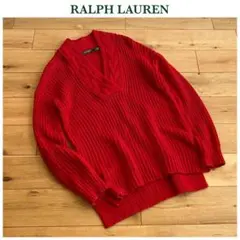 ローレン ラルフローレン ケーブル Vネック コットン ニット S 赤 レッド