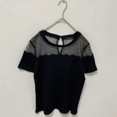 INGNI/イング】ヨークシアー　リブ　トップス　半袖　黒　ドット【M】デコルテ