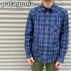patagonia☆チェック柄シャツ☆オーガニックコットン☆青☆M☆00s
