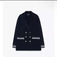 ZARAクロスニットブレザー M ネイビーブルー