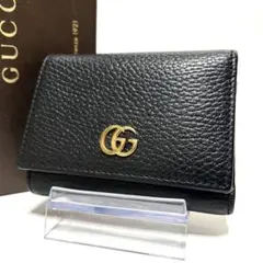 極美品　グッチ　折り財布　GGマーモント　Wホック　レザー　ブラック　黒