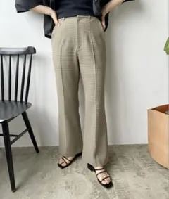 LOWRYS FARM　ラナテックフレアパンツ　ベージュチェック　M