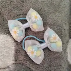 リボン ヘアゴム 2個セット 水色