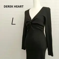セクシー✨DEREKHEART リブニットワンピースVネック黒【L】H12014