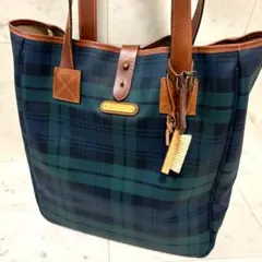 ポロラルフローレン トートバッグ PVC グリーン　チェック 大容量 A4