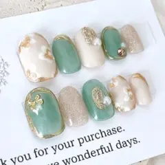 54.【現品15458】お花ネイル　和装ネイル　卒業式　ブライダルネイル