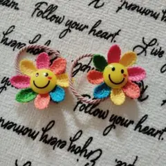 カラフル花デザインヘアゴム2個セット