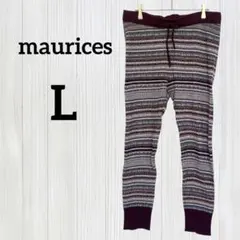 訳あり maurices【L】ボーダー柄 パンツ バーガンディ ヴィンテージ