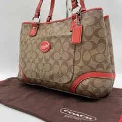 良品 COACH ハンドバッグ レザー ブラウン シグネチャー 肩掛け