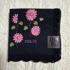 【新品未使用】ANNA SUI 刺繍　レース　大判ハンカチ　黒