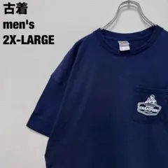 フルーツオブザルーム Tシャツ 企業ロゴ 胸ポケ ビッグサイズ 紺 2XL 古着