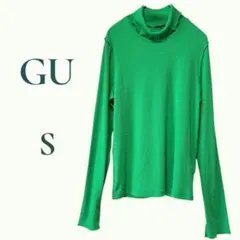 GU 薄手 リブ タートル メローネック トップス カットソー 緑 S ジーユー