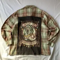 00s チェック ネルシャツ グリーン ブラウン グランジ Y2K 平成 古着