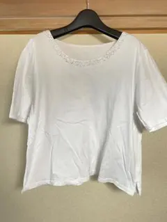 ECHO ホワイトTシャツ ビーズ装飾付き 半袖 LL 大きなサイズ