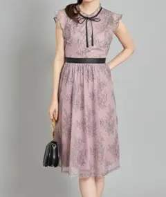 トッコ フラワーレースワンピース ドレス ラベンダー 半袖 フリル袖 春夏 M