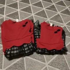 après les cours 赤チェックワンピース ９０、１１0 2着セット