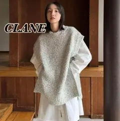 CLANE サイドジップ　ツイードニットベスト