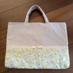 レッスンバッグ ストライプ 花柄 リボン