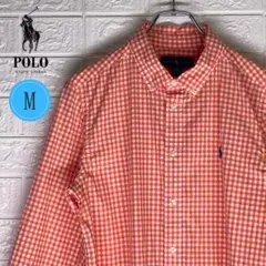 【24時間以内　匿名発送】ラルフローレン　BD長袖シャツ　ギンガムチェック　橙