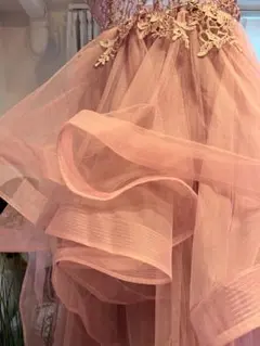 Aライン ロングドレス ケミカルレースビジュー ランダムボリュームチュールドレス