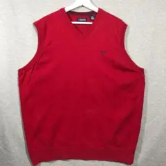【CHAPS】Vネック刺繡ロゴコットン100%ベスト　ジレ　ゴルフベスト