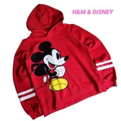 H&M×DISNEY ミッキーマウス・袖ライン・プルオーバー裏起毛パーカー053