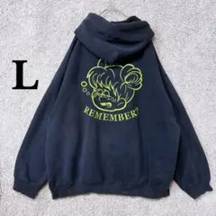 3824 リメンバー スウェットパーカー L ネイビー 刺繍 裏起毛 ストリート