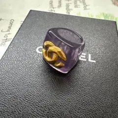 CHANEL 紫色 ゴールドロゴ　リング　指輪